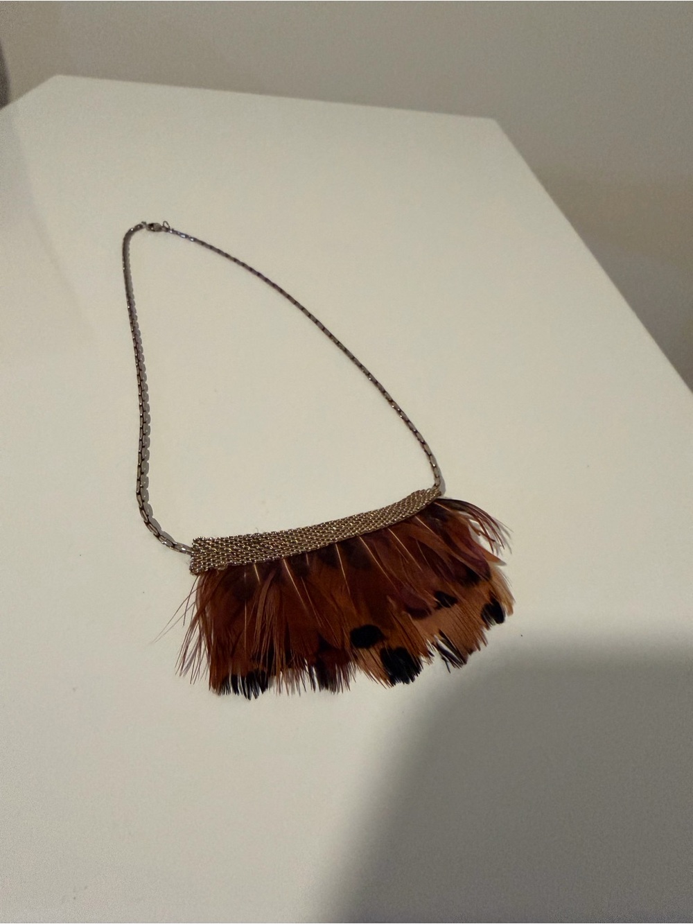 Feather Fringe Statement Necklace - Brown